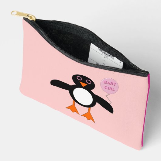 Pochette À Accessoires Pingouin mignon rose bébé fille (Ouvrir)