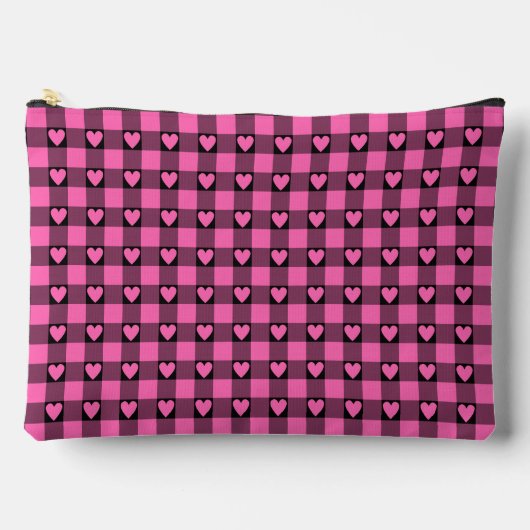 Pochette À Accessoires Pink Black Buffalo Heart Plaid (Recto)