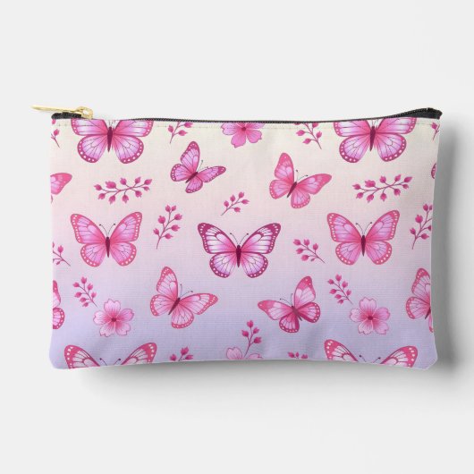 Pochette À Accessoires Pink butterflies and flowers pattern (Recto)