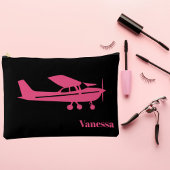 Pochette À Accessoires Pink Cessna Avion Girl Aviation Nom personnalisé