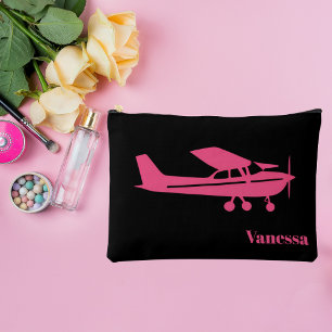 Pochette À Accessoires Pink Cessna Avion Girl Aviation Nom personnalisé