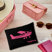 Pochette À Accessoires Pink Cessna Avion Girl Aviation Nom personnalisé