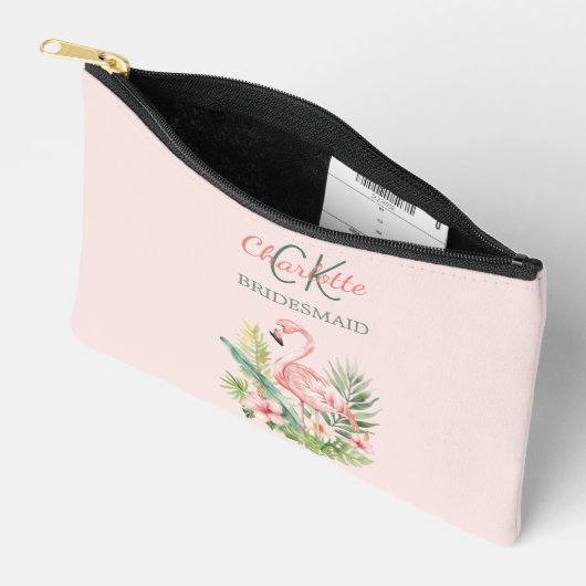 Pochette À Accessoires Pink flamingo monogramme tropical (Ouvrir)