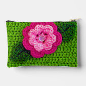 Pochette À Accessoires Pink Flower Grass Green Leaf Artisan Crochet Impri (Verso)