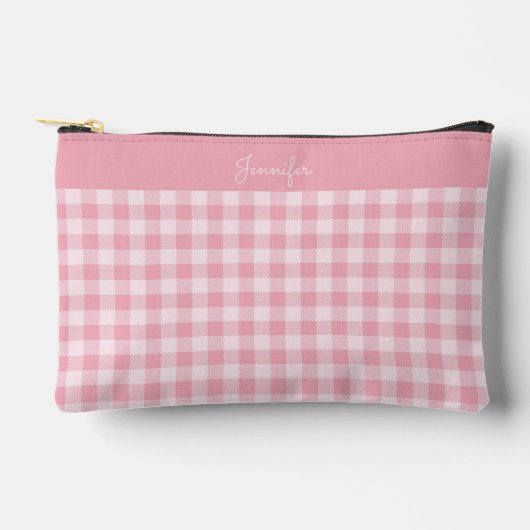 Pochette À Accessoires Pink Gingham Pattern Girly Checkered Plaid Name (Recto)