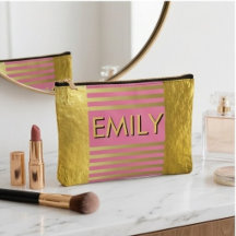 Pink Gold Name Luxury Striped Monogram Shopper
