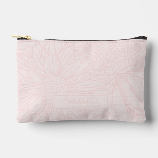 Pochette À Accessoires  Pink on Pale Pink Chrysanthemums with Name (Recto)