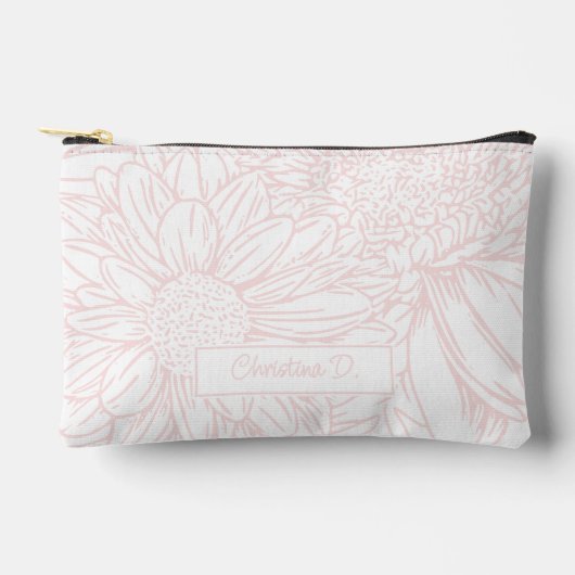 Pochette À Accessoires  Pink on White Chrysanthemums with Name (Recto)
