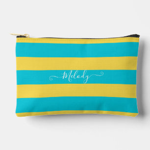 Pochette À Accessoires PixDezines Monogramme Rayé Turquoise Jaune Citron