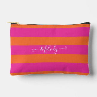 Pochette À Accessoires PixDezines Monogramme Rayure Rose Grapefruit Orang