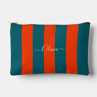 Pochette À Accessoires PixDezines Monogramme Rayure Sarcelle Rouille Oran