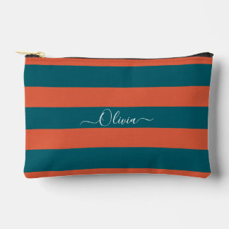 Pochette À Accessoires PixDezines Monogramme Rayure Sarcelle Rouille Oran