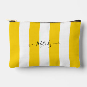Pochette À Accessoires PixDezines Monogramme Rayures Maritimes Jaune Blan
