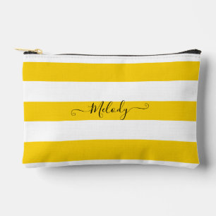 Pochette À Accessoires PixDezines Monogramme Rayures Maritimes Jaune Blan