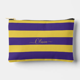 Pochette À Accessoires PixDezines Monogramme Rayures Maritimes Jaune Viol