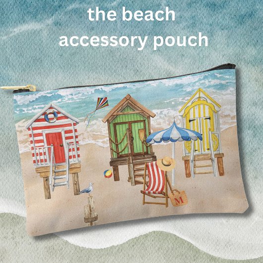 Pochette À Accessoires Plage colorée amusante Cabines Monogramme d'eau