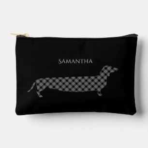 Pochette À Accessoires Plaid Dachshund sur Black Personnalisé