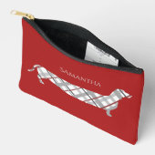 Pochette À Accessoires Plaid Dachshund sur Red Personnalisé (Ouvrir)