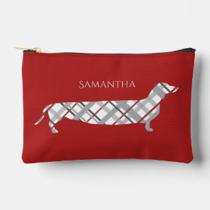 Pochette À Accessoires Plaid Dachshund sur Red Personnalisé
