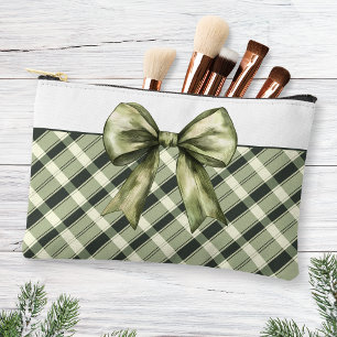 Pochette À Accessoires Plaid Moderne Rustique Vert Olive Aquarelle