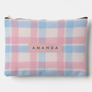 Pochette À Accessoires Plaid Rose Pâle et Bleu Personnalisé