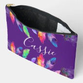 Pochette À Accessoires Plumes Boho personnalisées (Ouvrir)
