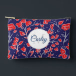 Pochette À Accessoires Plutôt Vibrant Rouge bleu floral Personnalisé<br><div class="desc">Joli motif floral moderne avec personnalisation élégante.</div>