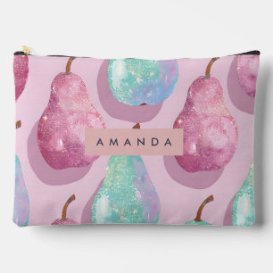 Pochette À Accessoires Poires roses et aqua pailletées personnalisées