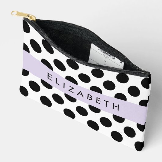 Pochette À Accessoires Pois noirs et blancs, pointillés, Votre nom (Ouvrir)