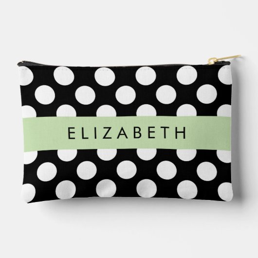 Pochette À Accessoires Pois noirs et blancs, pointillés, Votre nom (Verso)