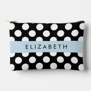Pochette À Accessoires Pois noirs et blancs, pointillés, Votre nom
