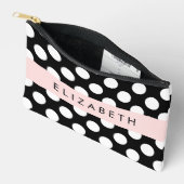 Pochette À Accessoires Pois noirs et blancs, pointillés, Votre nom (Ouvrir)