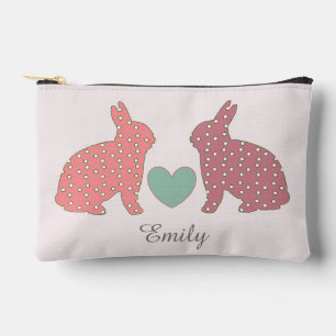 Pochette À Accessoires Polka Dot Bunnies Rose Personnalisé