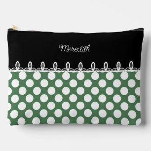 Pochette À Accessoires Polka point vert et noir avec nom personnalisé
