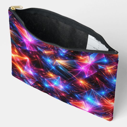 Pochette À Accessoires Polygone Néon Abstrait avec Explosions (Ouvrir)