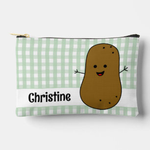 Pochette À Accessoires Pommes de terre marron Gingham vert personnalisé