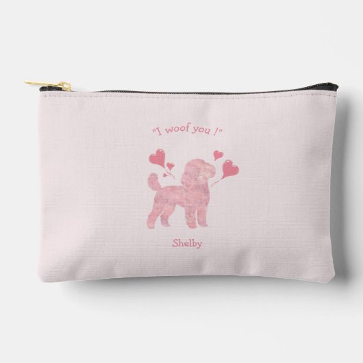 Pochette À Accessoires Poodle Pastel Pink Zipper Pouch with Custom Name (Recto)