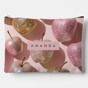 Pochette À Accessoires Pop Art de pomme rose et or personnalisé pétillant