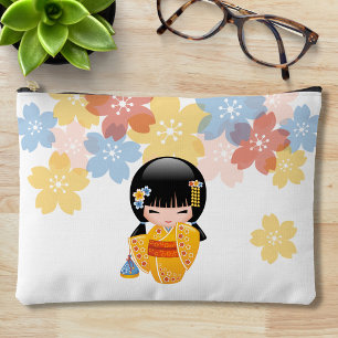 Pochette À Accessoires Poupée d'été Kokeshi - Kimono Jaune Geisha Girl