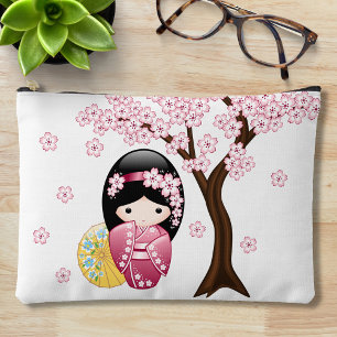 Pochette À Accessoires Poupée Kokeshi Printemps - Cute Japonaise Geisha G