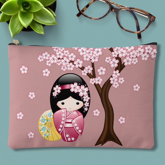 Pochette À Accessoires Poupée Kokeshi Printemps - Cute Japonaise Geisha R