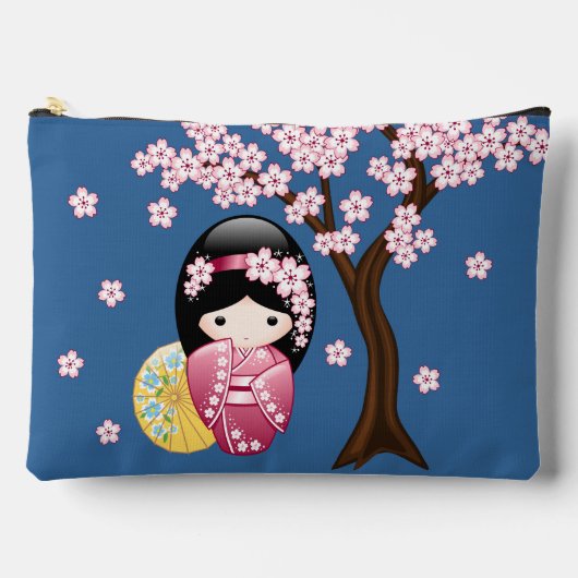 Pochette À Accessoires Poupée Kokeshi Spring - Cute Japonaise Geisha Blue (Recto)