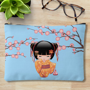 Pochette À Accessoires Poupée Ume Kokeshi - Japonaise Geisha Girl Blue