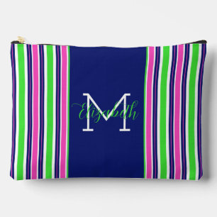 Pochette À Accessoires Preppy rose Green Navy Bleu Stripe Monogramme
