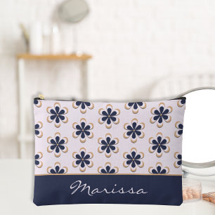 Pochette À Accessoires Pretty Retro 70's Flower Power Navy - à peine rose