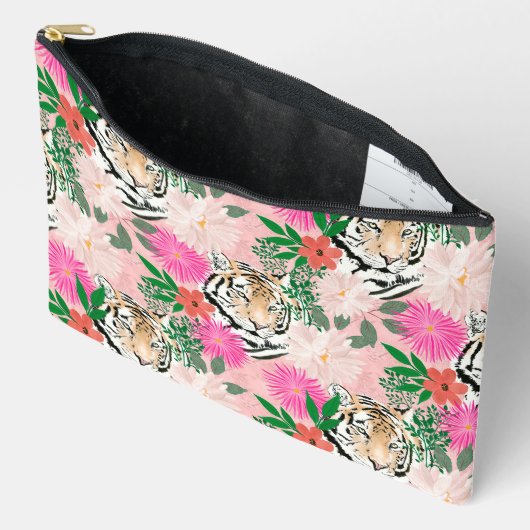 Pochette À Accessoires Pretty White Pink Tiger Floral Painting (Ouvrir)
