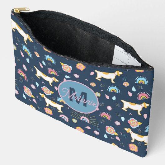 Pochette À Accessoires Quirky mignon Chien Rainbow Motif bleu Personnalis (Ouvrir)