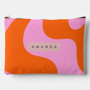 Pochette À Accessoires Rayure de vague orange et rose gras personnalisée