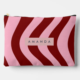 Pochette À Accessoires Rayure ondulée personnalisée rouge cerise et rose