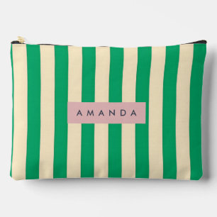 Pochette À Accessoires Rayure verte et crème vintage personnalisée